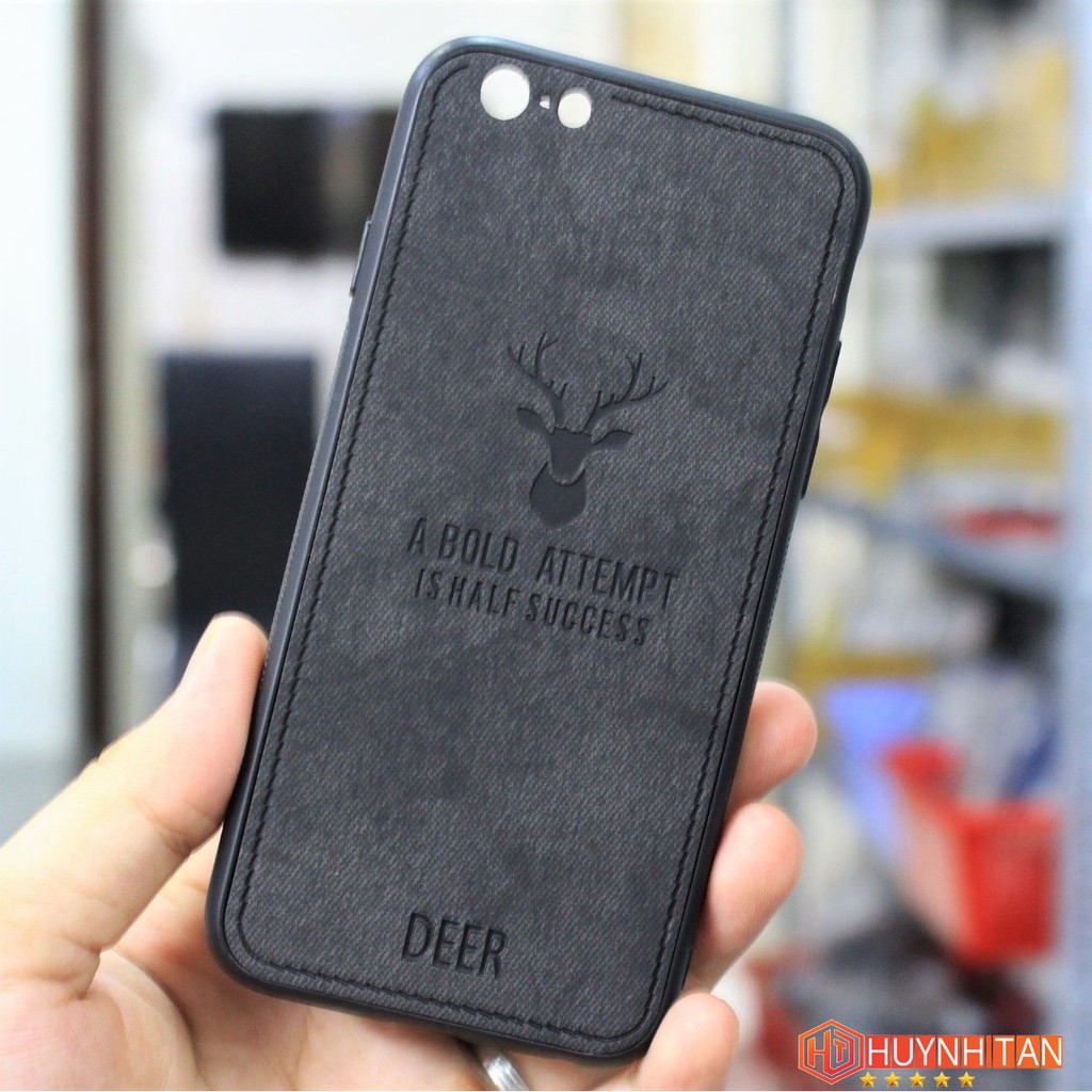 Ốp lưng Iphone 6 6s vân vải khắc 3D hình nai (màu đen ảnh bìa) chất lượng đảm bảo an toàn đến sức khỏe người sử dụng cam kết hàng đúng mô tả