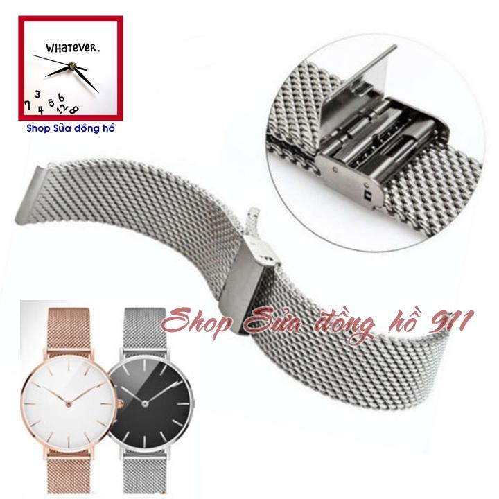 Dây kim loại đồng hồ dành cho nam kiểu lưới đan mắt to & dày - Màu Bạc Silver. Size 18, 20, 22, 24mm