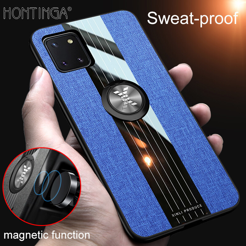 Ốp Honinga Ốp Cho Samsung Galaxy Note 10 Lite Ốp Lưng Vải Với Nhẫn Đeo Ngón Tay Bằng Kim Loại Ốp Nhựa PC Cứng Bảo Vệ Chống Mồ Hôi Mờ Ốp Điện Thoại Ốp Chống Sốc Ốp Cứng Cho Bé Trai Bé Gái Nam Nữ