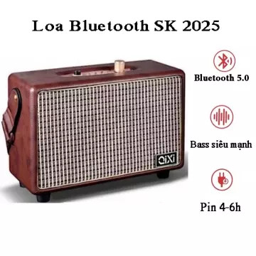 [HÀNG HOT 2023]Loa Bluetooth SK 2025,Loa Nghe Nhạc Công Suất Lớn, Bass Siêu Trầm, Thiết Kế Cổ Điển Vỏ Da Sang Trọng, Kết Nối Bluetooth 5.0, TF Card, AUX, USB, Hỗ Trợ Cổng Micro 6mm- Lỗi 1 Đổi 1 BẢO HÀNH 12 THÁNG