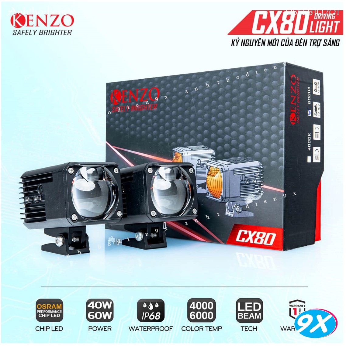 Trợ sáng kenzo cx80 60w chính hãng nhiệt màu trắng-vàng nắng
