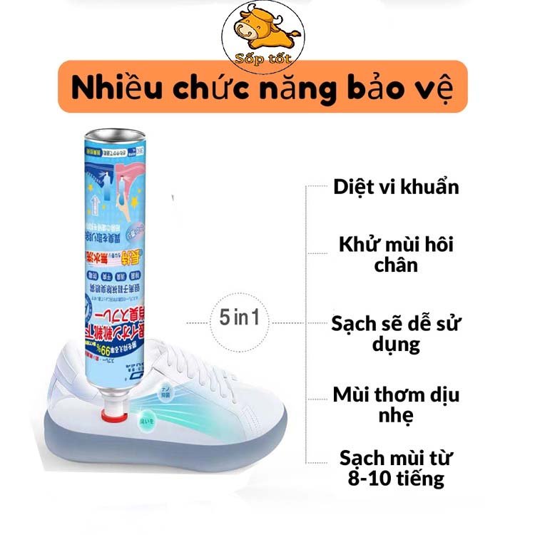 Xịt khử mùi giày, công thức Nano Bạc, khử mùi hôi chân, vi khuẩn, an toàn cho da, chai 260ml GD208