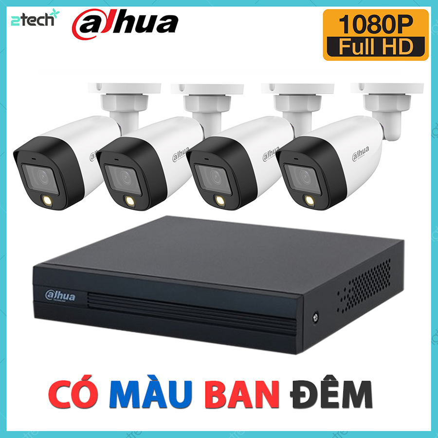 Bộ camera quan sát dahua 4 kênh 2.0mp full color quay có màu ban đêm
