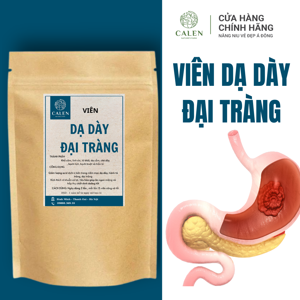 Viên dạ dày đại tràng Calen Nature Farm chống trào ngược thực quản, loét dạ, hang vị dạ dày,đau thượng vị dứt điểm chỉ sau 1 liệu trình 2 bịch 1 tháng