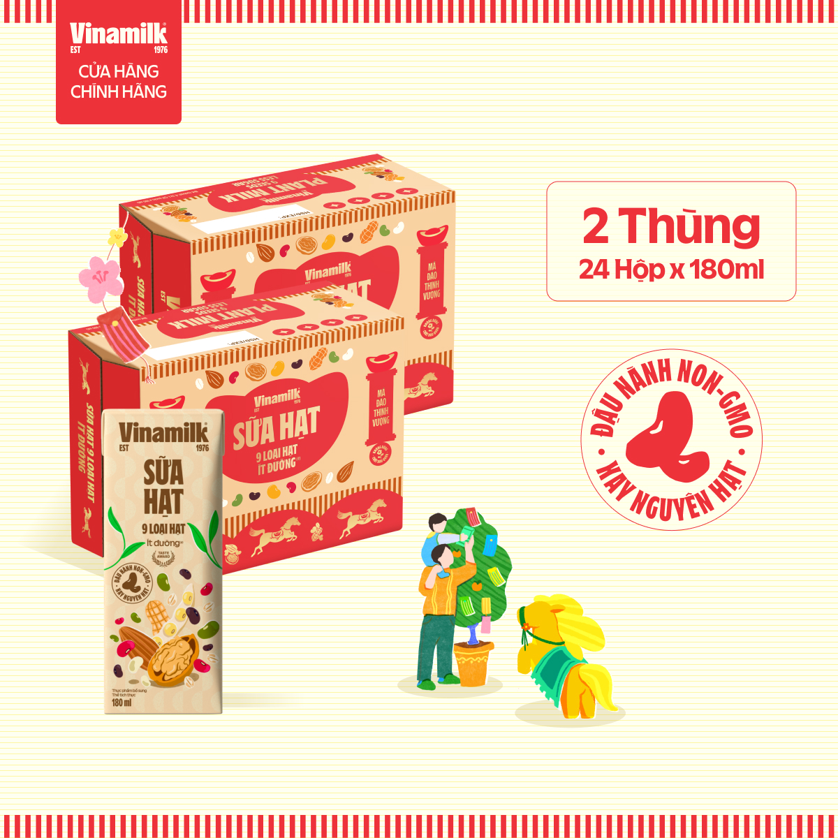 Có thể Nhận Bao Bì Tết Thường Combo 2 Thùng Sữa 9 loại hạt Vinamilk 180ml 24 hộp thùng