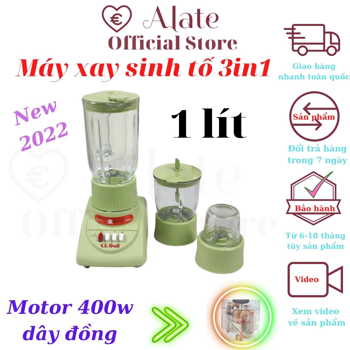 Máy sinh tố đa năng Gali 3in1 xay rau củ quả, sữa hạt, hành tiêu tỏi ớt công suất 400w motor dây đồng, 3 ly xay thủy tinh, 3 đế xay riêng biệt bảo hành 12 tháng chính hãng Alate store