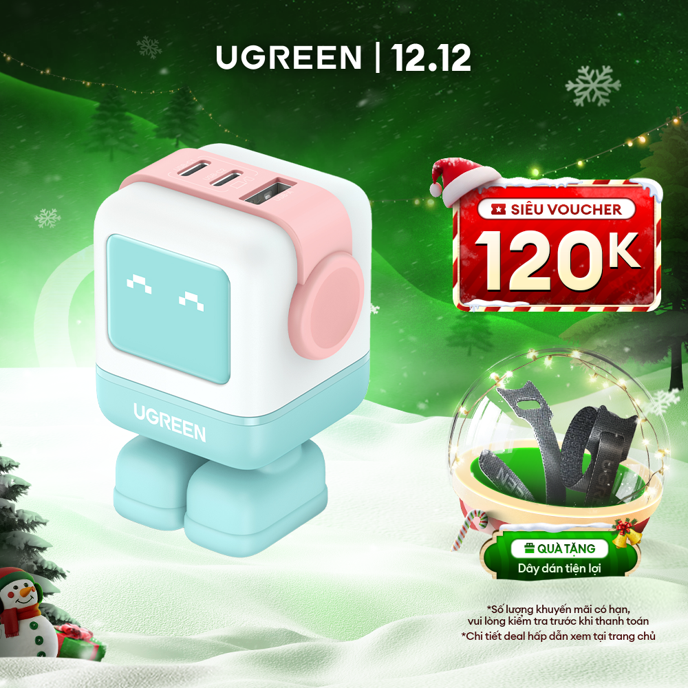 Củ sạc nhanh Robot 65W UGREEN CD244/CD361| Công nghệ GaN II| 3 cổng Sạc Nhanh PD USB| QC 4.0 3.0| Cho iPhone 14 13 12 Pro Max Lapto