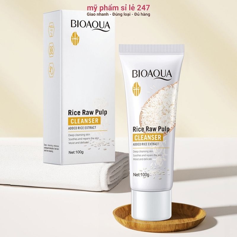 Sữa rửa mặt da dầu mụn 100g Bioaqua sữa rửa mặt Gạo làm trắng da dưỡng ẩm Bi194