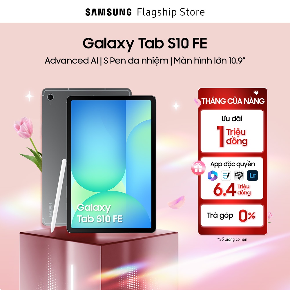 [8.3 TẶNG DEAL XỊN GIÁ XINH] Máy tính bảng Samsung Galaxy Tab S10 FE (8GB/128GB), Advanced AI, S Pen đa nhiệm, Màn hình lớn 13.1"