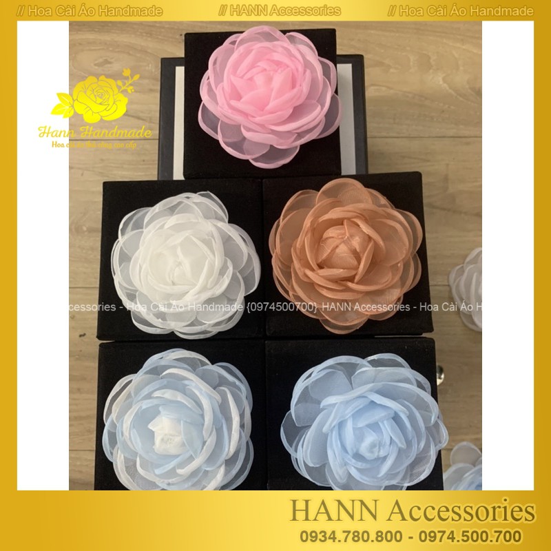 Hoa cài áo giá sỉ - hoa voan kim trâm ghim cài