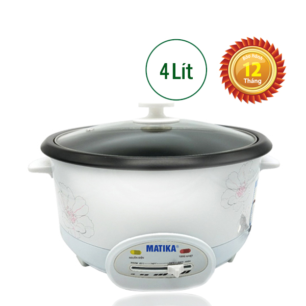 Nồi lẩu điện dây liền tráng men chống dính matika-9040 4.0 lít