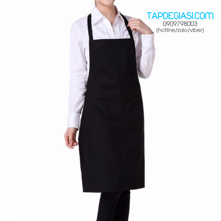 Tạp dề yếm đen trơn cao cấp tạp dề phục vụ trơn kaki cotton Hàn Quốc