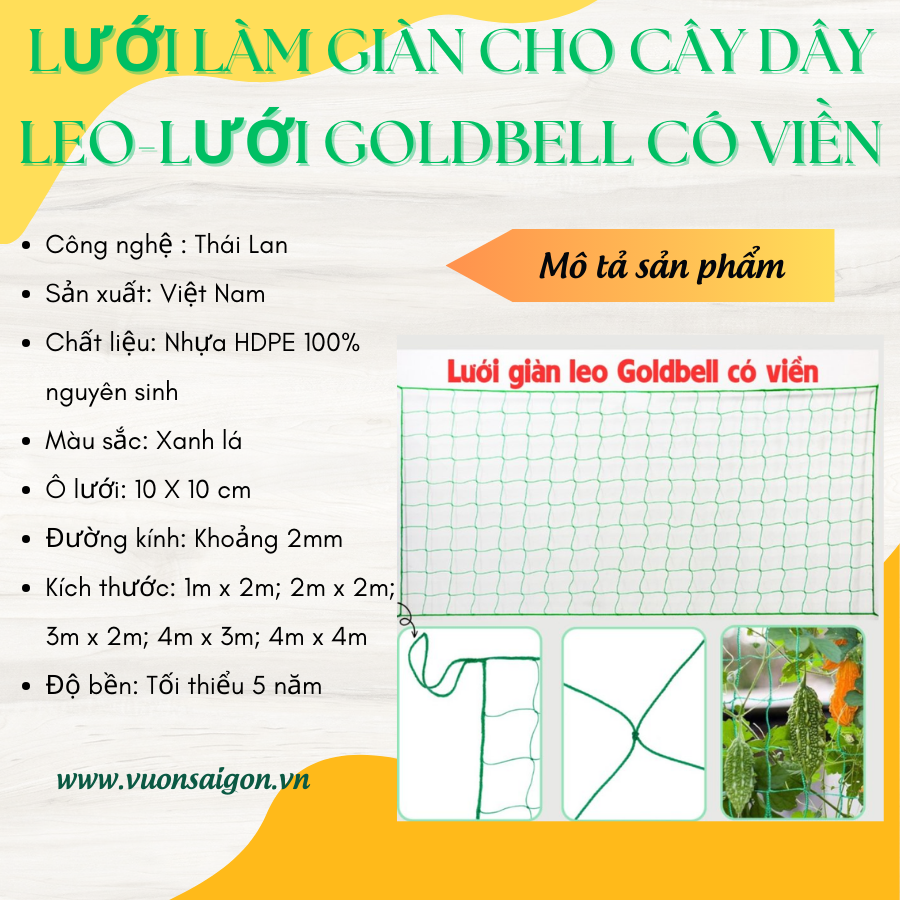 Lưới làm giàn cho cây dây leo - lưới goldbell có viền