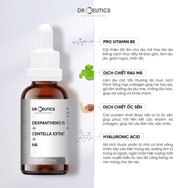  Serum B5 DrCeutics rau má - Dưỡng Ẩm Phục Hồi Da Chống Lão Hóa Dexpanthenol 10% + Centella Extract + HA Dr Ceutics 