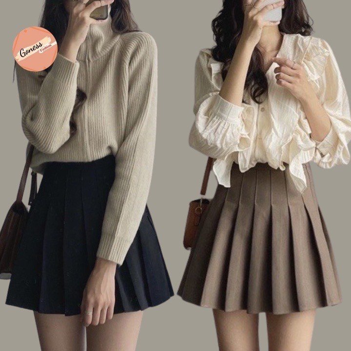 Chân váy xếp ly lưng cao có lót trong chất tuyết mưa bigsize dễ thương