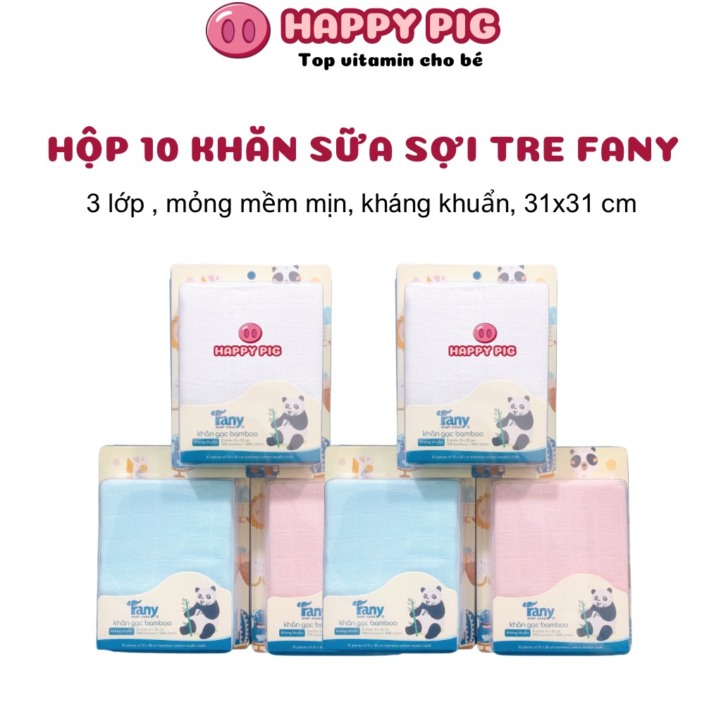 Khăn sữa cho bé - Vỉ 10 khăn sữa sợi tre Fany mềm mượt, không xù lông 31 x 31cm - Happypig