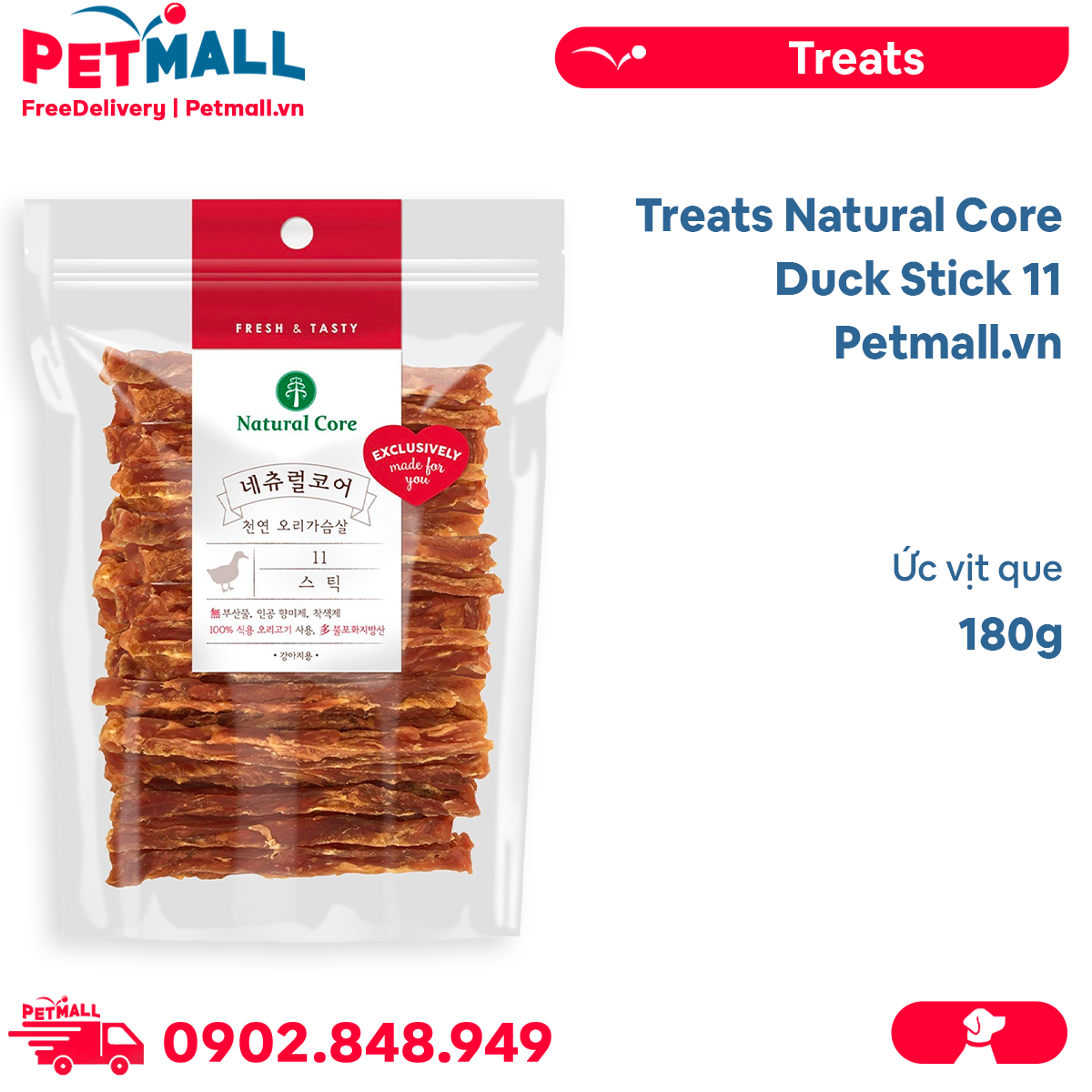 Treats Natural Core Duck Stick 11 - 180g - Ức vịt que Petmall