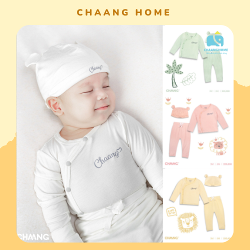Bộ quần áo dài tay cúc chéo kèm mũ cho bé sơ sinh Chaang tiger