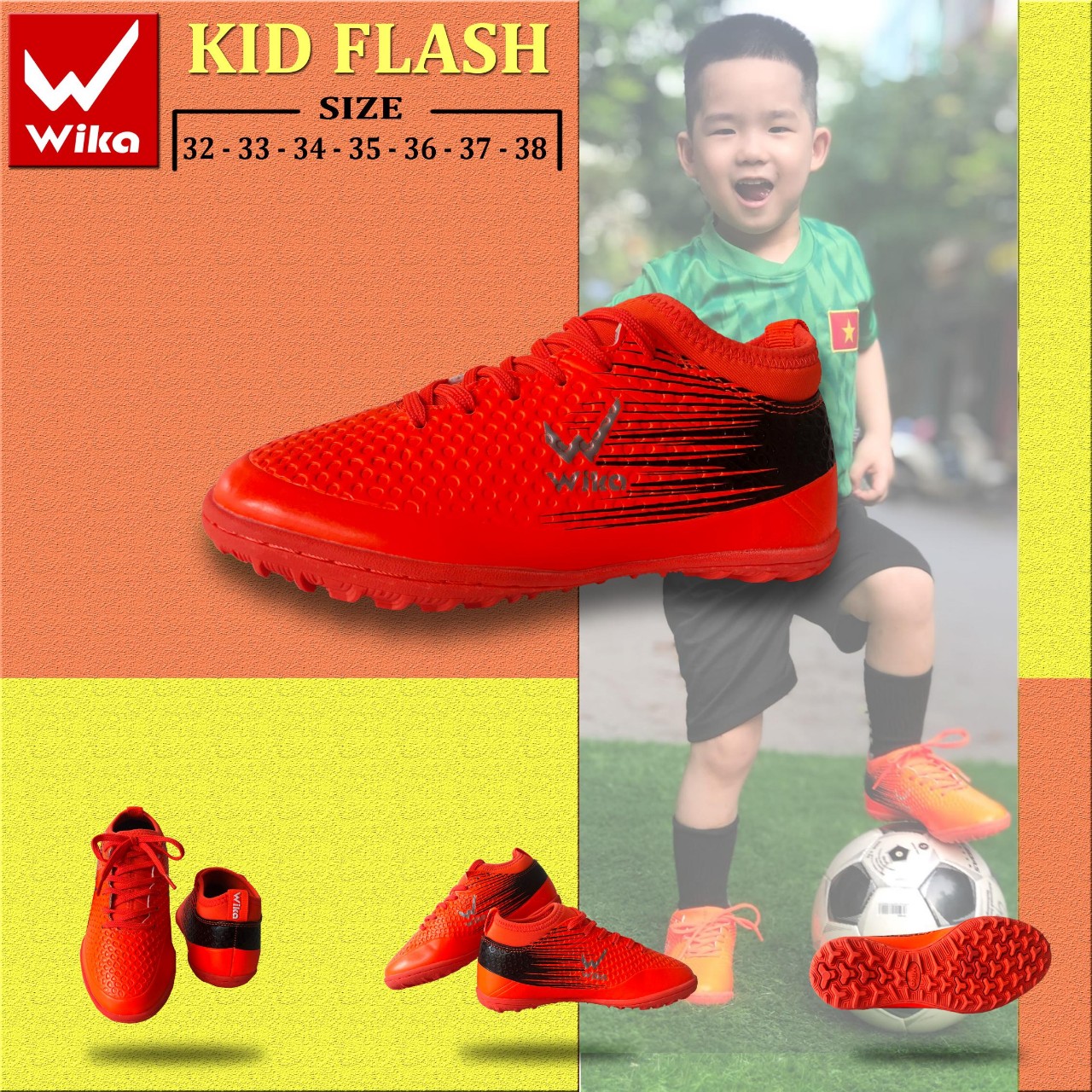 GIÀY ĐÁ BÓNG SÂN CỎ NHÂN TẠO WIKA FLASH KID-HÀNG CHÍNH HÃNG