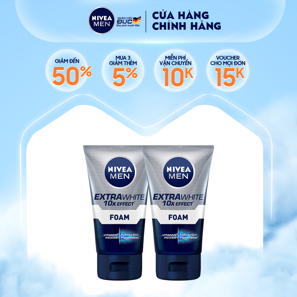 Combo 2 Sữa Rửa Mặt Sáng Da 10 Trong 1 NIVEA Men 10in1 10X Whitening Effect Face Wash 100g