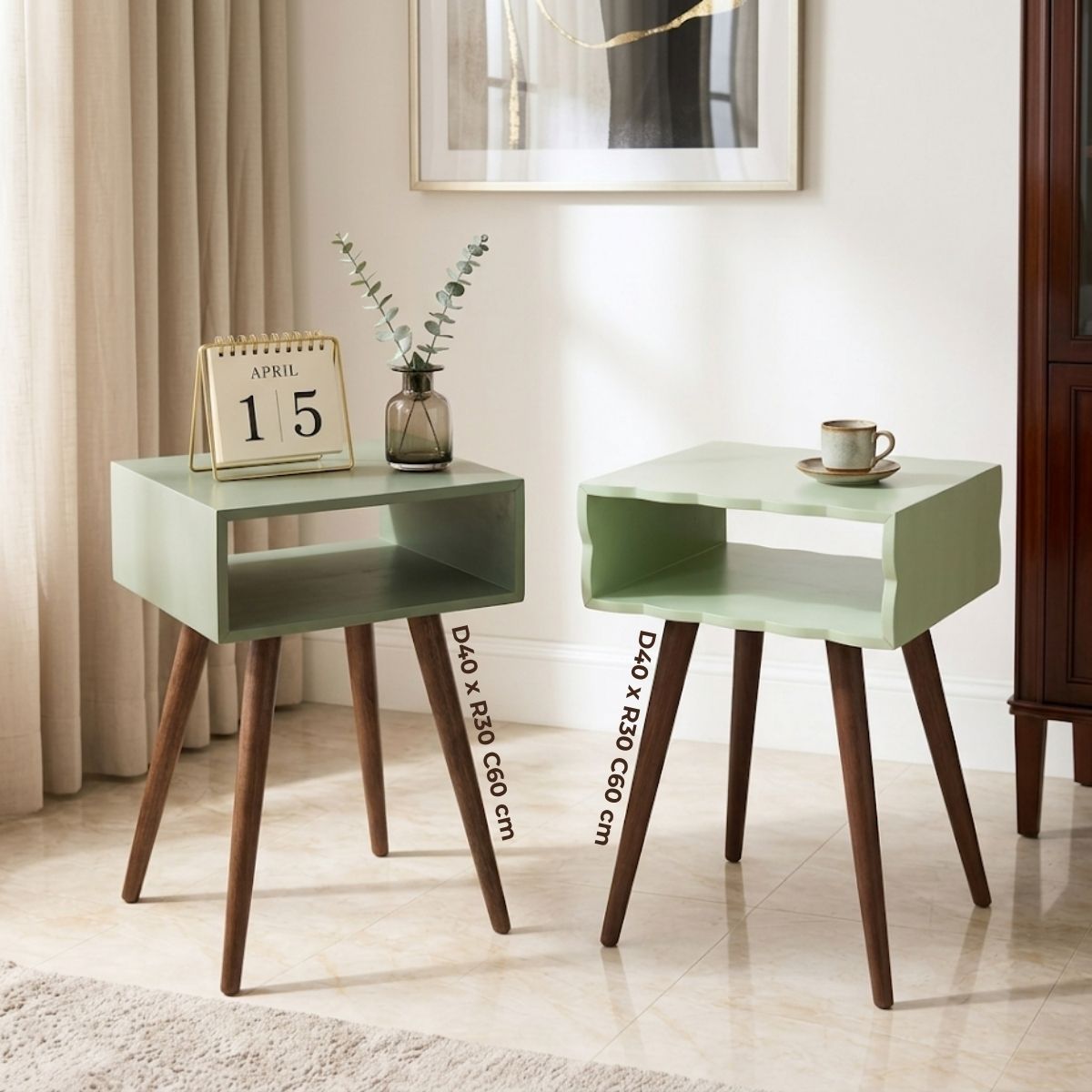 Bàn chữ nhật decor hiện đại sơn mài xanh lá F21 - Dùng làm bàn phụ sofa, bàn trà, bàn cafe độc đáo - 40x30 H60 cm