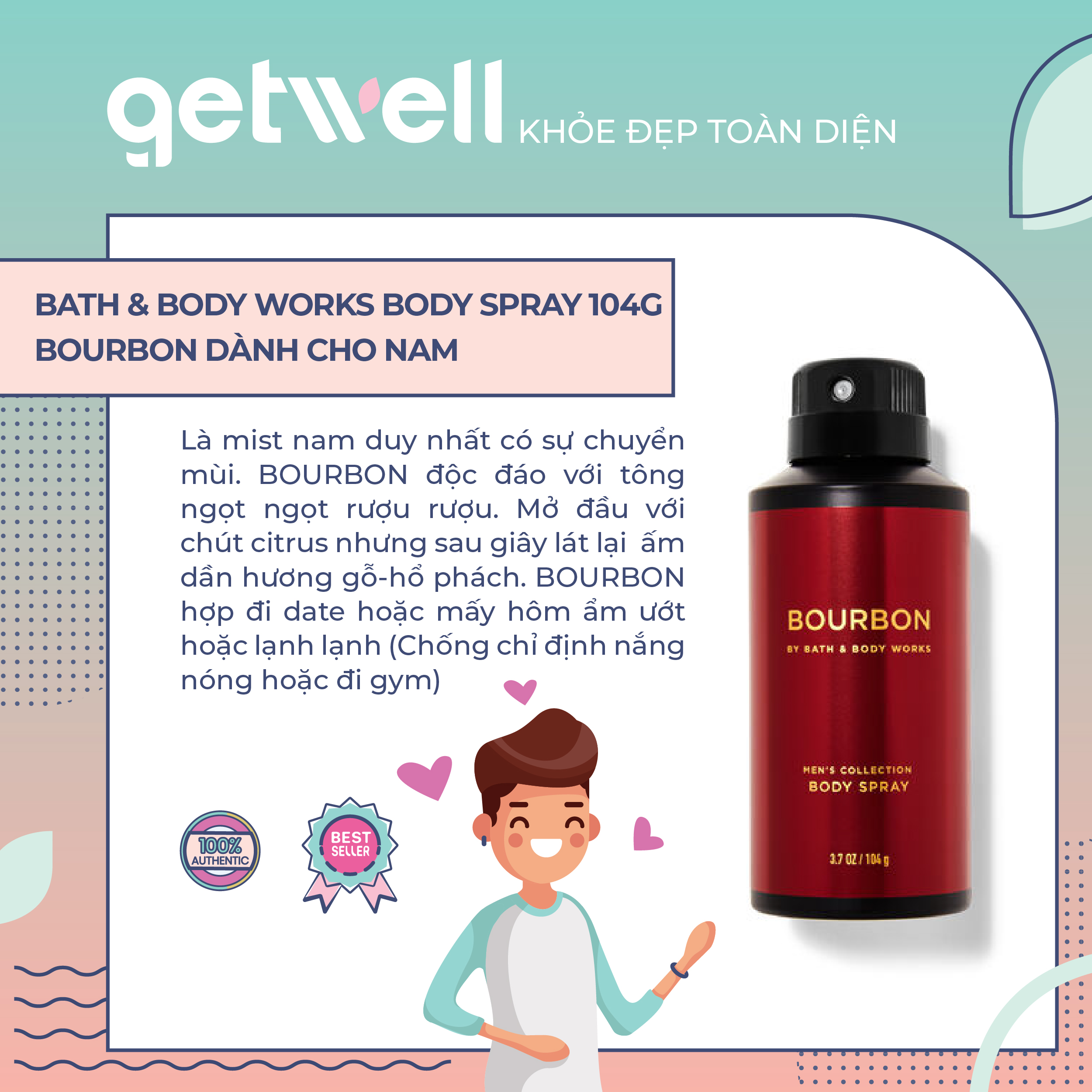[HCM]BOURBON | XỊT THƠM TOÀN THÂN CHO NAM BATH & BODY WORKS (104g)