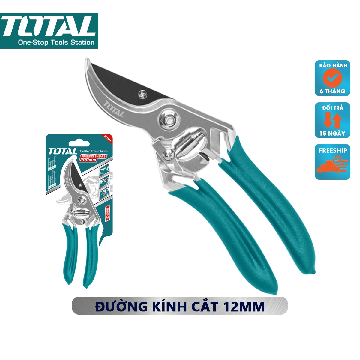 Kéo cắt tỉa cành cây total tht0109 đường kính cắt tối đa: 12mm size: 8inch dùng để cắt tỉa cây, bh 6 tháng crv