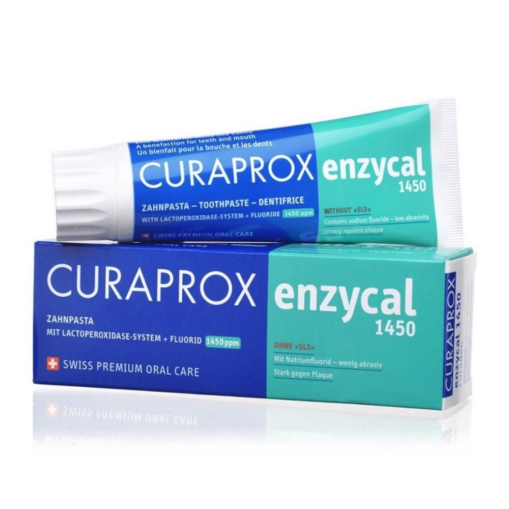 Kem đánh răng ngừa sâu răng Enzycal 1450ppm 75ml - Curaprox