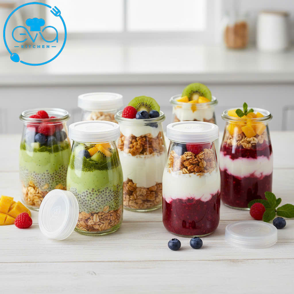 Combo 12 hũ pudding thủy tinh 100ml dáng cao làm sữa chua đồ uống decor xinh xắn