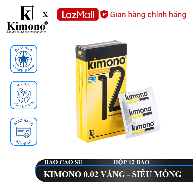 Bao cao su kimono 0.02 vàng 12 bao - siêu mỏng