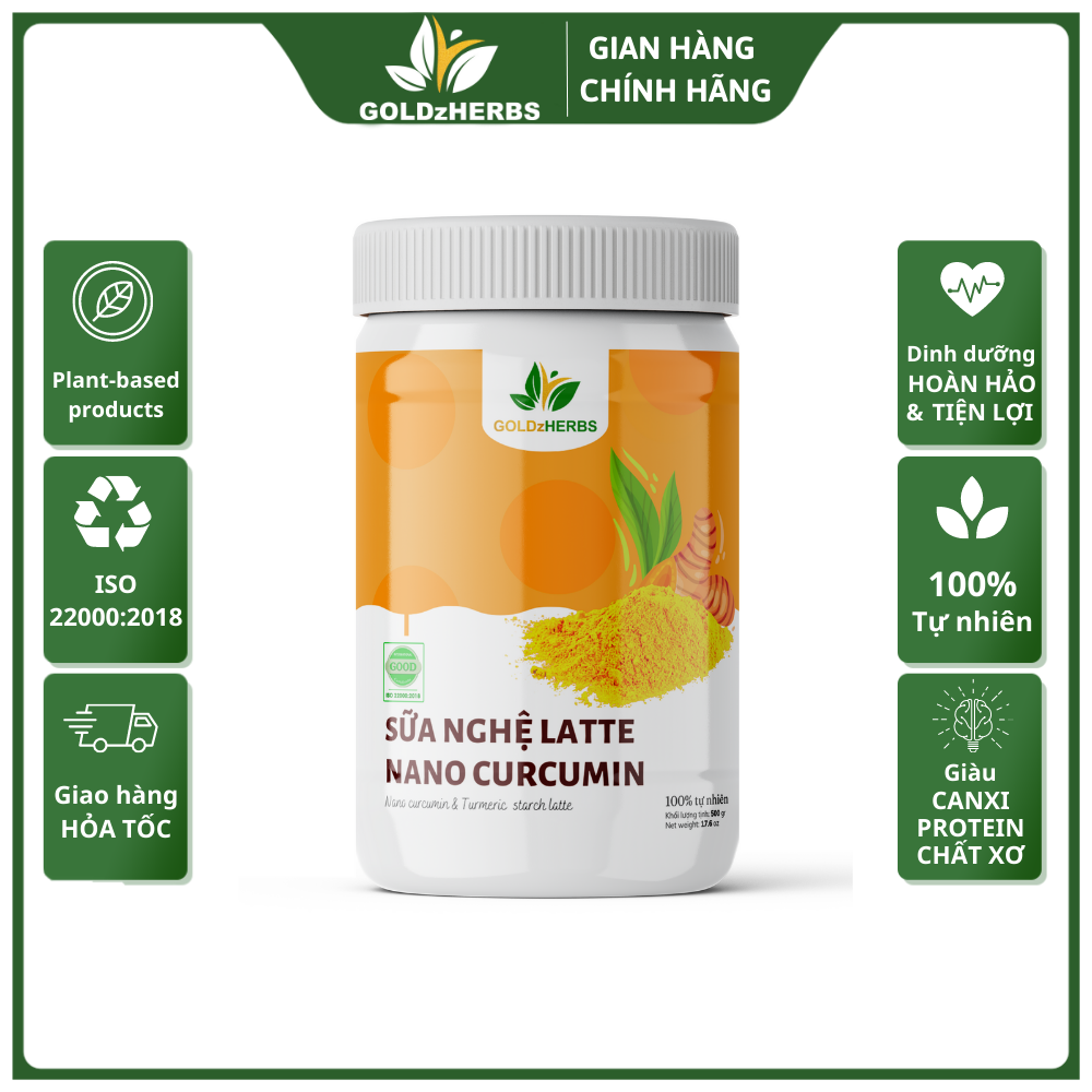 Sữa nghệ latte nano curcumin goldzherbs 250g/500g