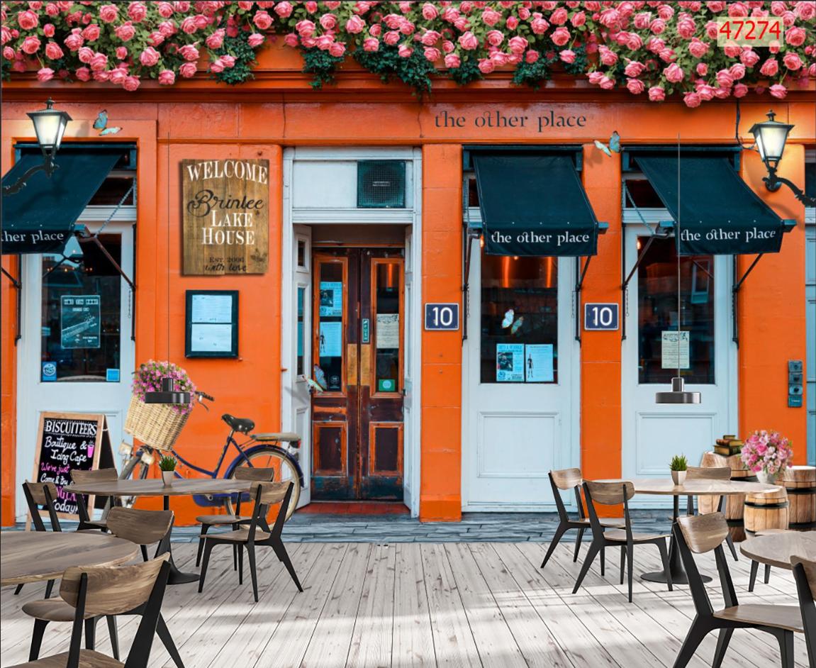 Tranh dán tường 3d trang trí quán cafe trà sữa trà chanh giá rẻ đẹp chất liệu decal pp keo sẵn bóc dán PA