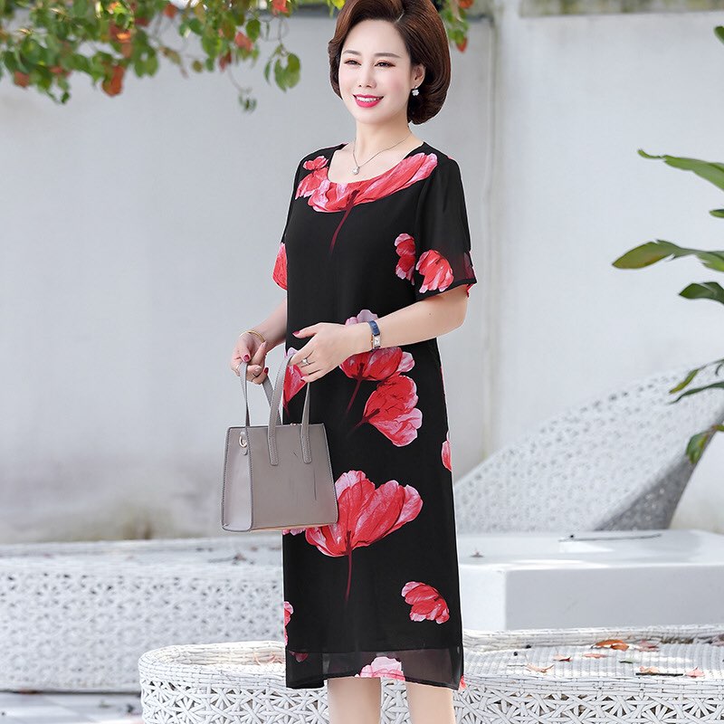 Đầm suông nữ cho trung niên dáng suông họa tiết hoa sang chảnh , thời trang hot nhat 2020 , chất voan lụa mát , dễ chịu , rất thoải mái phù hợp đi chơi , đự tiệc , mặc nhà ,xuất xứ Hongkong LZ.01688