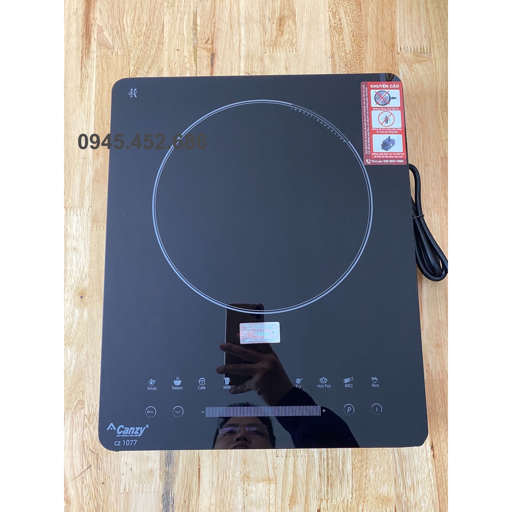 Bếp từ đơn canzy, cz-1077, bếp điện từ tiết kiệm điện năng, 2400w, tự động ngắt, mặt kính chịu lực chịu nhiệt tốt