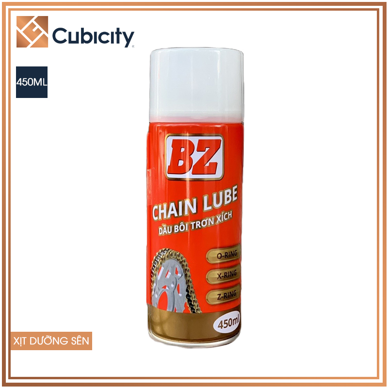 Chai xịt dưỡng sên BZ CHAIN LUBE 450ml bôi trơn sên, chống bám bụi, chống văng giúp xe vận hành êm mượt