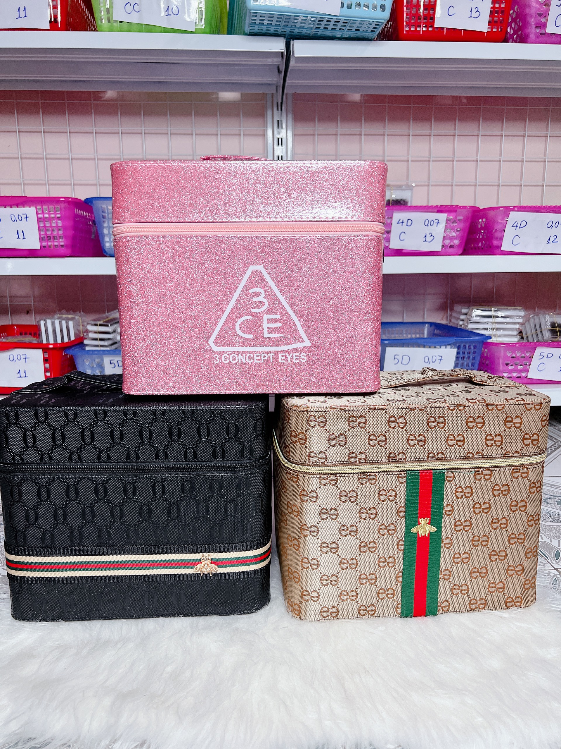 Cốp vải đựng đồ trang điểm 2 tầng thời trang,cốp vải đồ nail,mi.thương hiệu gucci,3ce cao cấp siêu hotttt,siêu xinh