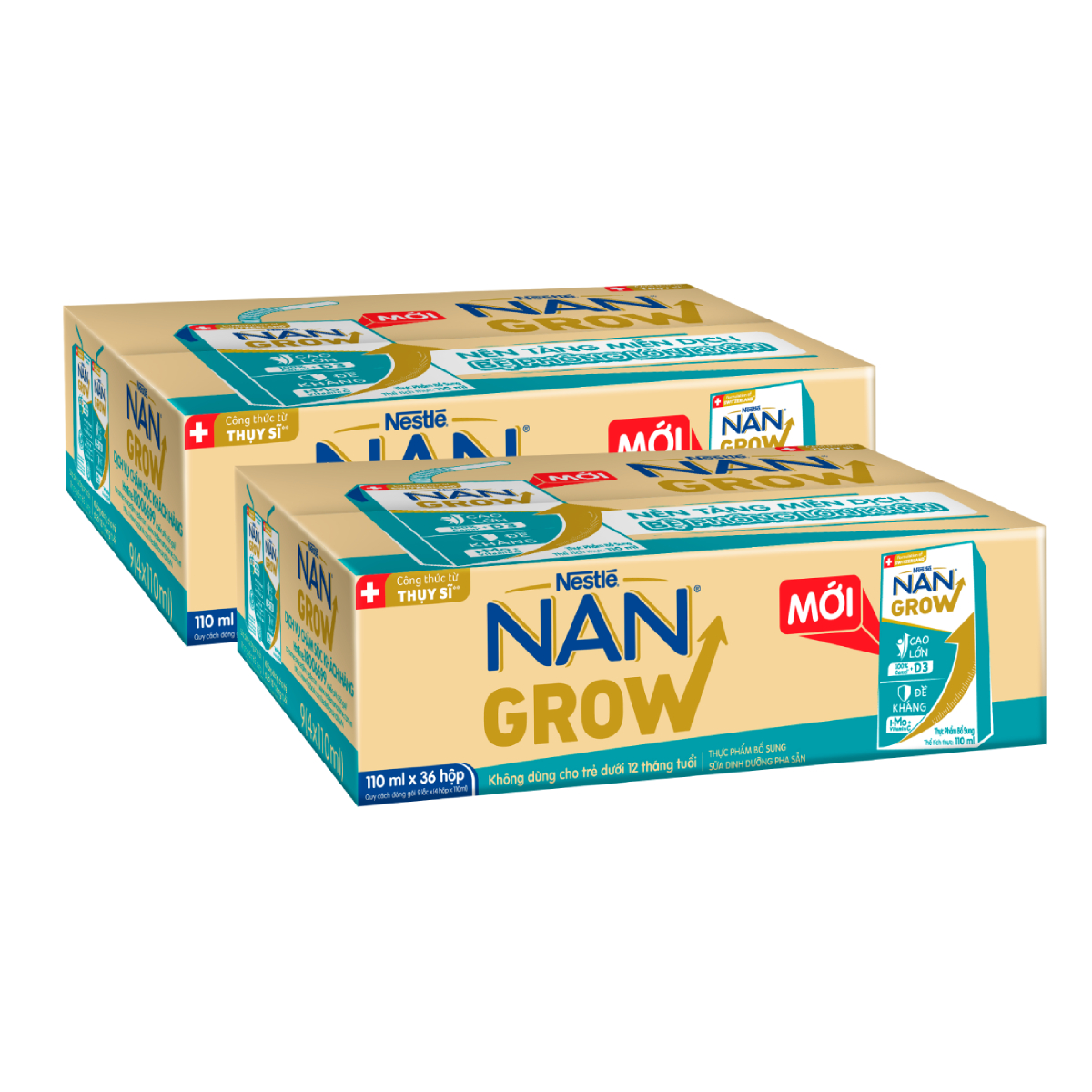 Combo 2 Thùng 36 hộp Sữa pha sẵn Nestlé NANGROW 110ml/hộp sữa mát công thức từ Thụy Sĩ 100% Canxi giúp bé cao lớn vượt trội 9