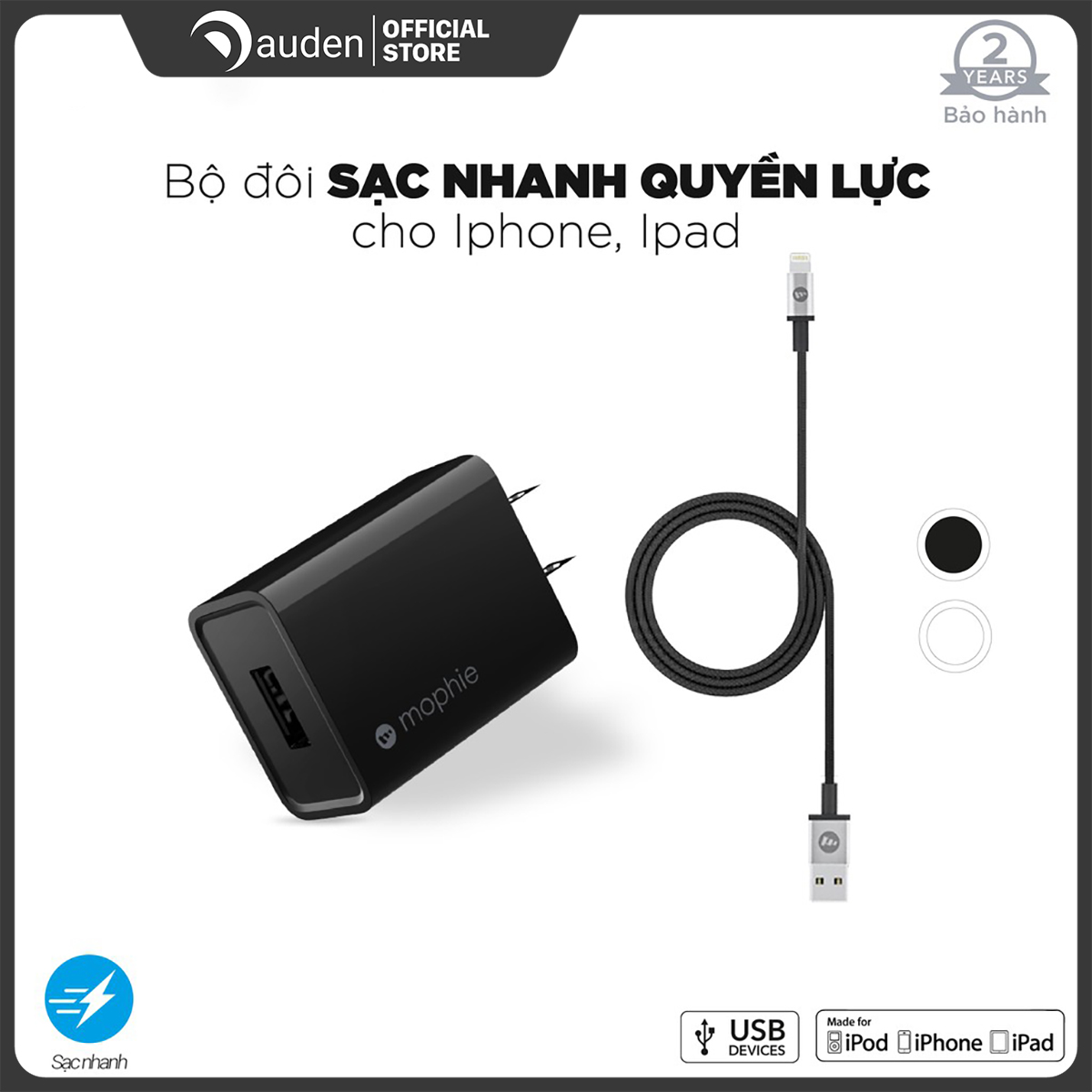 Combo sạc nhanh mophie 10w cho iphone/ipad - dâu đen store
