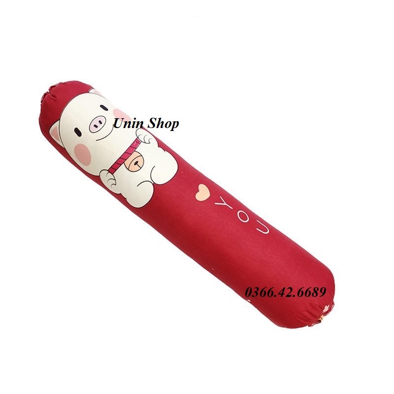 (Gía sốc) Vỏ gối ôm poly cotton mẫu Heo Đỏ, áo gối dài nhiều mẫu đẹp, bao gối ôm người lớn 30x100cm có dây dù rút kéo