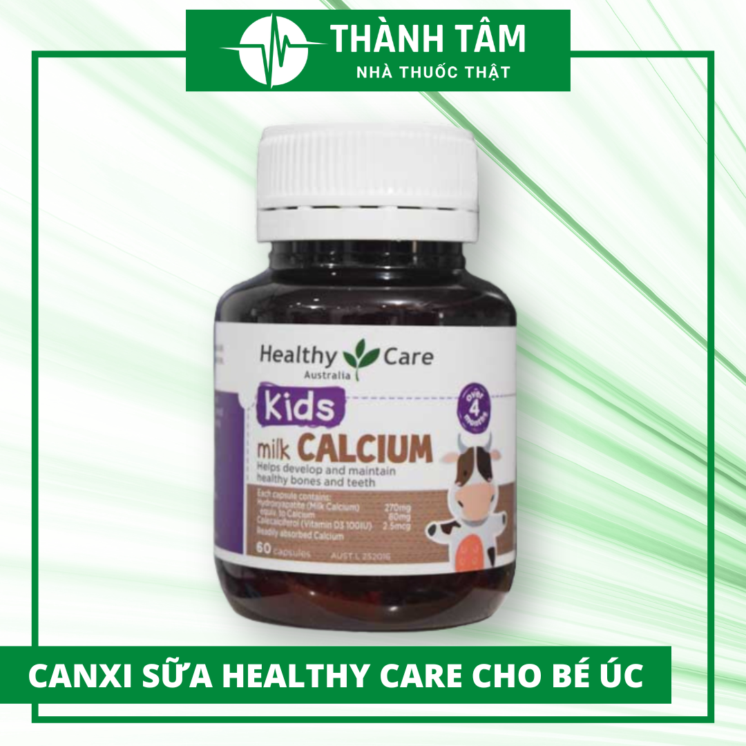 Viên canxi sữa cho bé Healthy Care, Viên bổ sung canxi Healthy Care Milk Calcium 60 viên của Úc