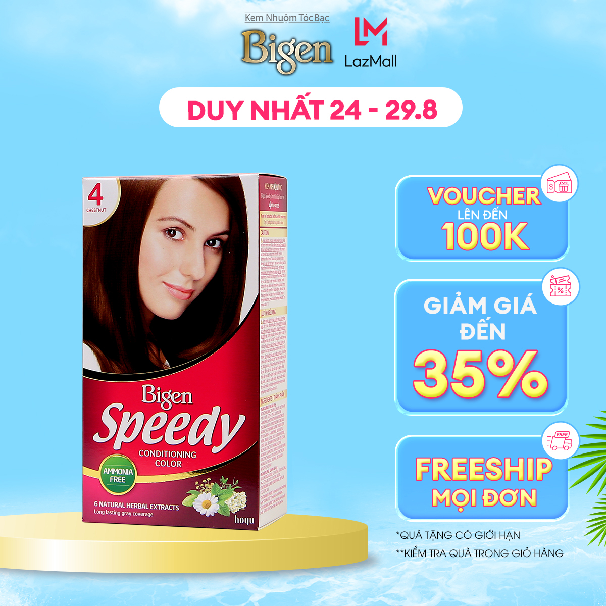 Thuốc nhuộm phủ bạc Bigen Speedy phủ bạc hoàn toàn, tông màu trẻ trung, mùi dễ chịu 80gr dạng kem-Nâu Hạt Dẻ 4