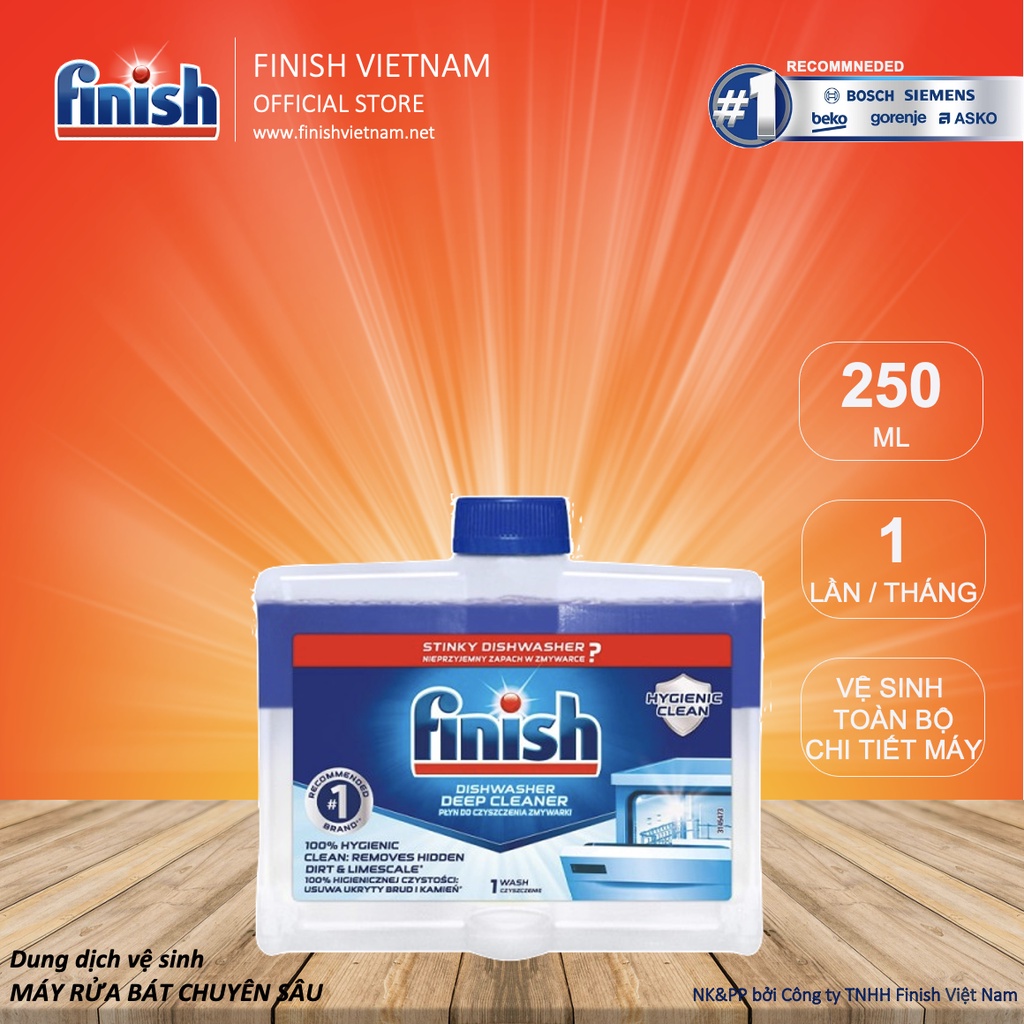 Dung dịch vệ sinh máy rửa bát Finish Dishwasher Cleanser 2X Better Cleaning chai 250ml của EU