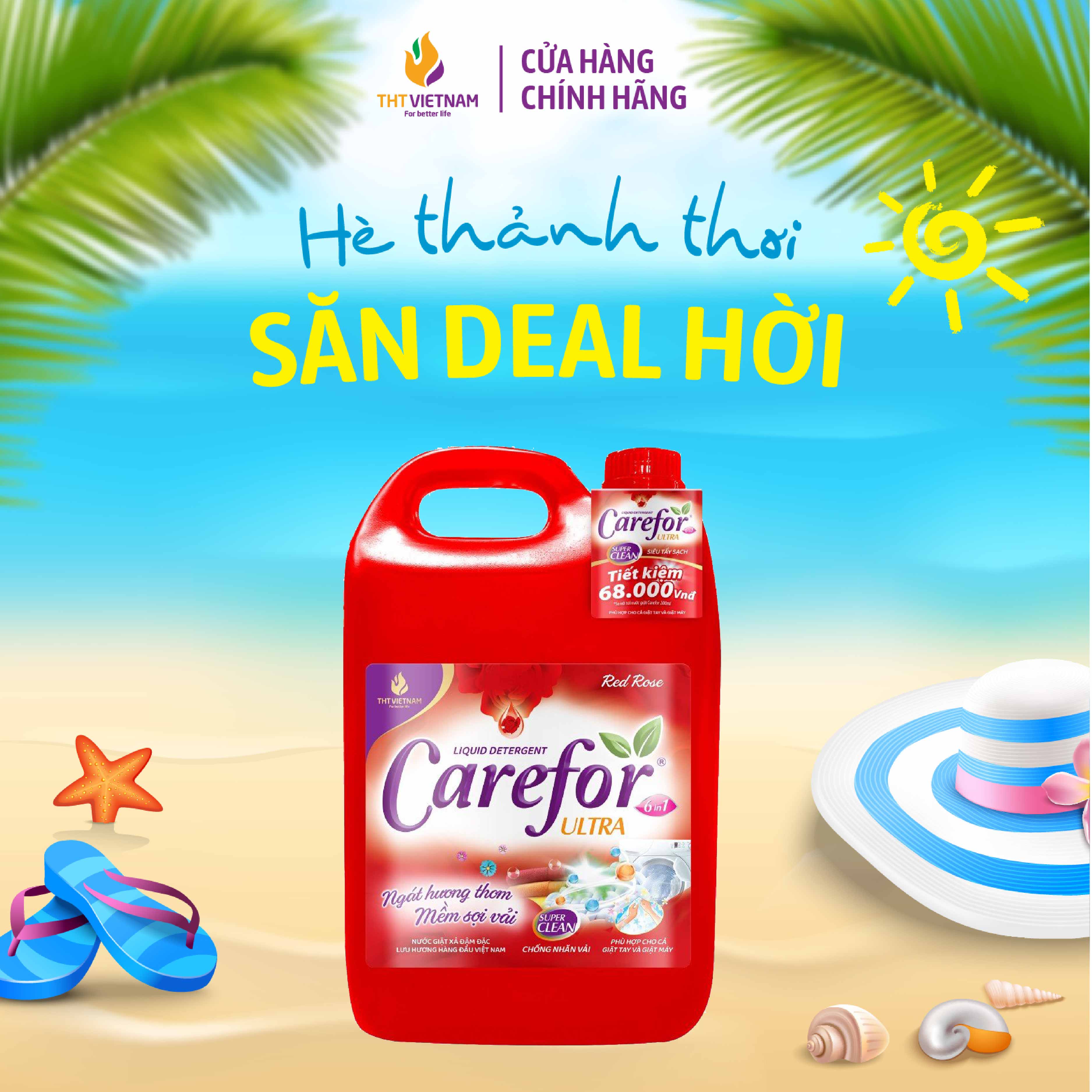Nước giặt xả đậm đặc Carefor 5 lít hương hoa hồng đỏ