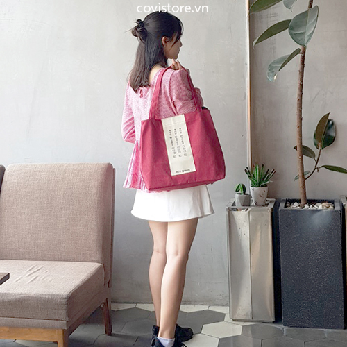 Túi tote vải canvas màu đen, xanh, đỏ thương hiệu covi