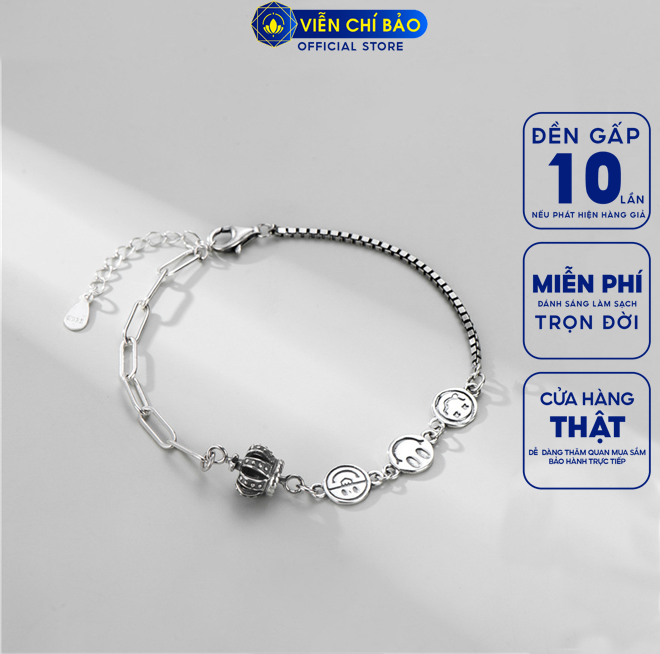 Lắc tay xích vương miện chất liệu bạc Thái 925 thời trang phụ kiện trang sức nữ Viễn Chí Bảo L000351