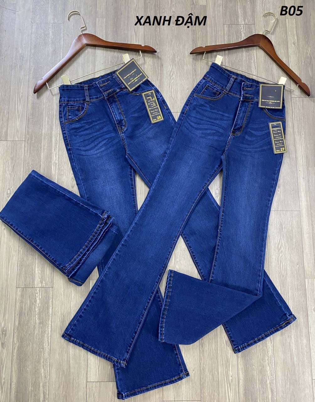 [HCM]Quần jean nữ ống loe dài lưng cao 2 nút vải dày dặn