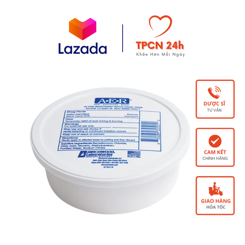 Miếng giảm đau AER Witch Hazel Pads - miếng Pad giảm sưng đau làm dịu vết cắt tầng sinh môn