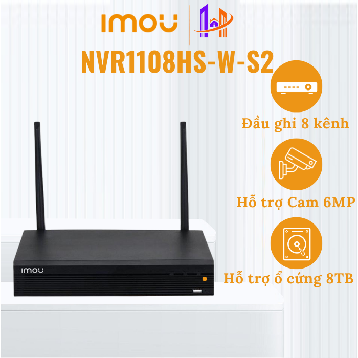  Đầu Ghi Hình Camera Wifi IMOU 4 Kênh NVR1104HS-W-S2 & NVR1108HS-W-S2 8 Kênh - Hổ Trợ Ổ Cứng Kết Nối Camera IMOU 2 Ăng Ten WIFI Hỗ Trợ 2 Cổng USB 