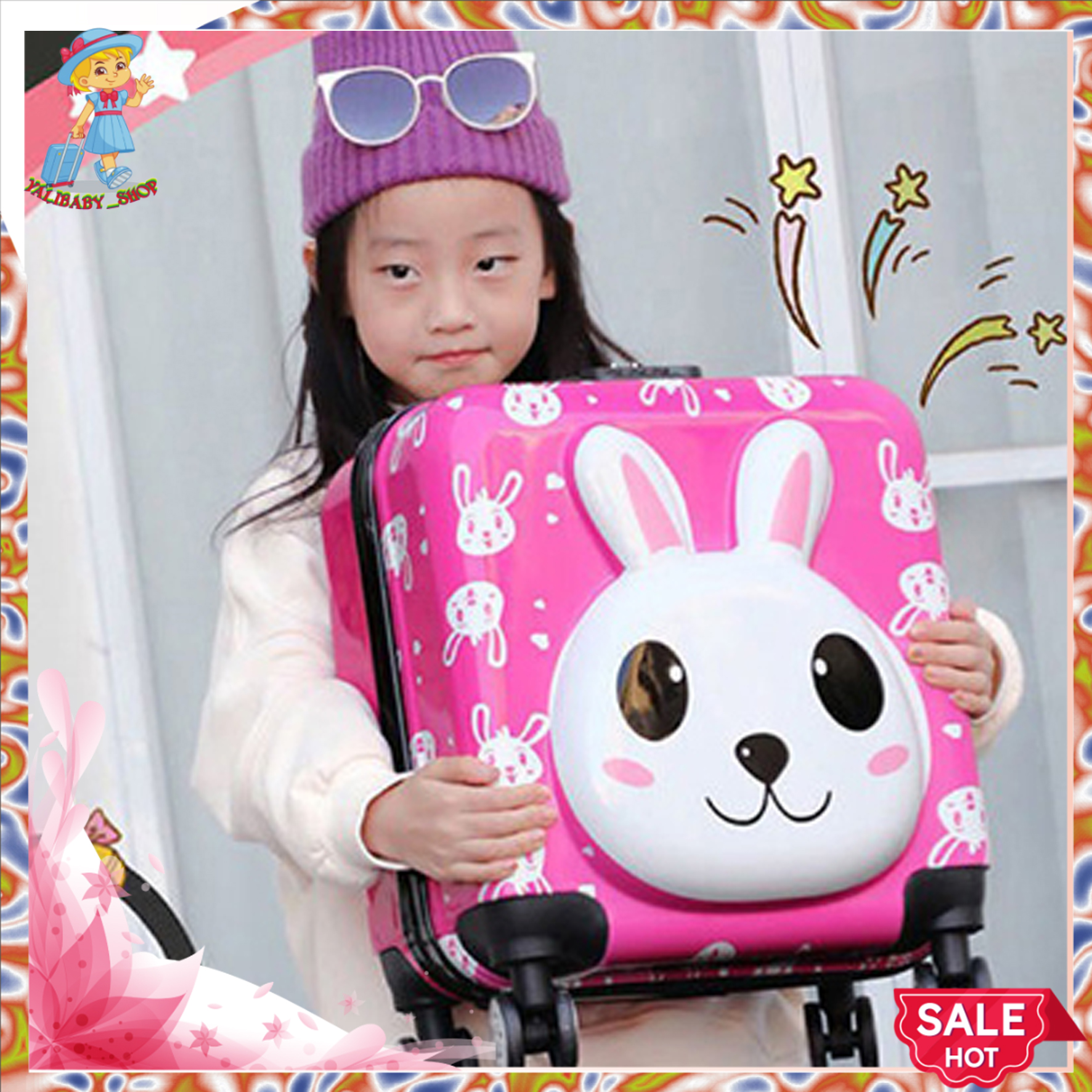 Vali nhựa kéo MILION mặt thỏ hồng 18inch, ngộ nghĩnh, dễ thương. Món quà tặng cho bé yêu của bạn mùa du lịch cùng với gia đình thân yêu. Hàng nhập khẩu chính hãng. Nhựa PC + ABS an toàn cho bé khi sử dụng