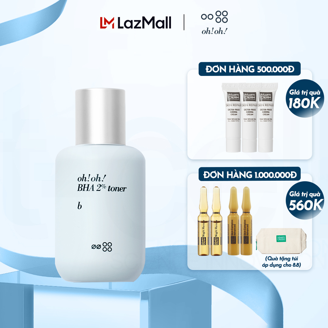 Nước cân bằng 2% bha tẩy tế bào chết, làm sạch sâu da oh!oh! bha 2% toner : b